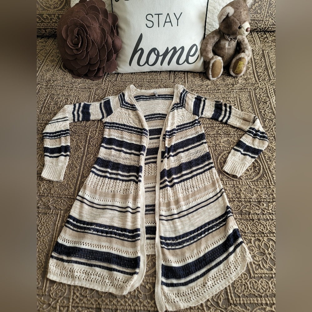 Vanity Knit Cold Shoulder Striped Cardigan Sweater | Size Small | LIKE NEW